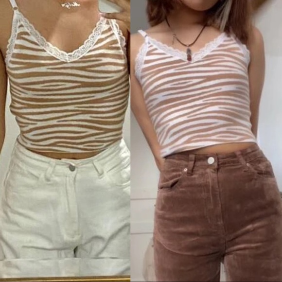 Brandy Melville Tops - Zebra Tan lace crop top